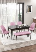 Resim Canisa Concept Via Serisi Açılabilir Mutfak Masası Takımı Siyah Mermer Desen Masa 4 Pembe Sandalye 1 Bench 