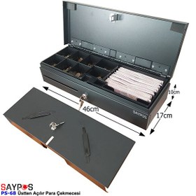 Resim Saypos PS68-24V Flip Top Anahtardan Ve Pos Bağlantılı Üstü Açılır Metal Para Kasası Para Çekmecesi 46x17x10 CM 