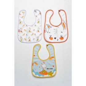 Resim Mai Perla Rabbit Temalı Kare 3 Parça Mama Önlüğü Renkli Çıtçıtlı Kendi Kutusunda 