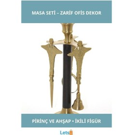 Resim Zarif Pirinç Ve Siyah Ahşap Ofis Masa Dekorasyon Aksesuarı 1 Adet 