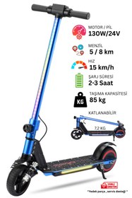Resim Sportaj Elektrikli Çocuk Scooter - Çift Frenli Katlanabilir - LED Işıklı - Ön Çift Süspansiyonlu 8+ 