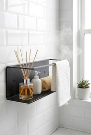 Resim Orret Home Yapışkanlı Banyo Organizer Rafı - Paslanmaz Siyah Metal Duvar Tipi Raf - Delmeden Montajlı Suya Dayanıklı Duş Rafı - Mat Siyah Modern Duvar Organizeri Şampuanlık Sabunluk (Organizer Raf) 