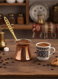 Resim Ludıa Dövme Bakır El Yapımı 155ml Cezve Kahve Cezvesi No2 