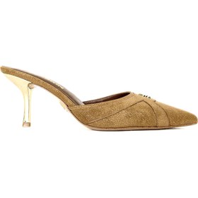 Resim QAFARRIN THÉVRA SABLE TABAC - Hakiki Dana Deri 6 CM Kitten Heel Mule - 41 