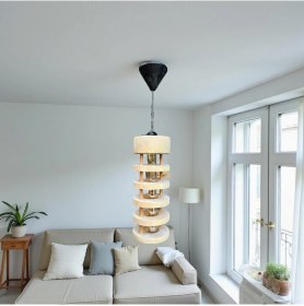 Resim Dekoratif Silindir Ahşap Avize Ahşap 