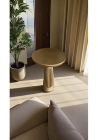 Resim El Yapımı Ahşap Tekli Yan Sehpa Altın Renk Modern Mantar Sehpa Kahverengi 