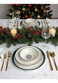 Resim 2 Kişilik 6 Parça Kar Tanesi Desenli Seramik Yemek Takımı Renkli 