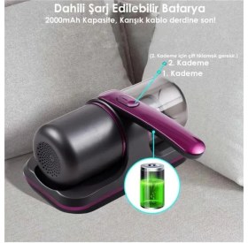 Resim Qasul Şarjlı Mini Uv-C Işınlı El Süpürgesi Çarşaf Yastık Tüy Temizleme Makinesi 5000-8000PA 100W 