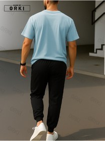 Resim EFFRENATU Dünyayı Fethet Baskılı Oversize Açık Mavi Tişört & Siyah Pantolon Eşofman Takımı 