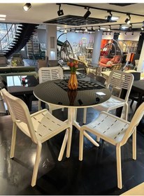 Resim Royal Rattan Yuvarlak Camlı Masa Takımı 4 Kişilik Camlı Kapuçino 