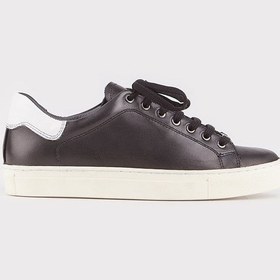 Resim Hakiki Deri Siyah Sneaker Bağcıklı Kadın Spor Ayakkabı Siyah 