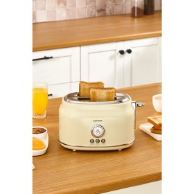 Resim Krem Bej Retro Ekmek Kızartma Makinesi, Şık ve Kullanışlı Tasarım 