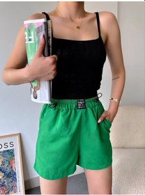 Resim Biçomi Armalı Keten Şort Yeşil S251003 Yeşil 