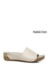 Resim Gönderi(r) Kadın Krem Dolgu Taban Hakiki Deri Terlik 