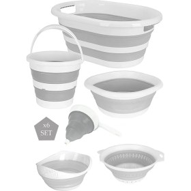 Resim Lira 6'lı Mega Katlanır Set Akordiyon Çamaşır Sepeti Su Kovası Badya Huni Süzgeç 