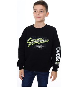 Resim Toontoy Kids Toontoy Erkek Çocuk Oversize Bisiklet Yaka Düşük Omuz Baskılı Sweatshirt - 2 İplik Siyah 