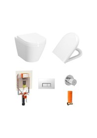 Resim VitrA İntegra Kanalsız Asma Klozet Yanları Kapalı + VitrA Yavaş Kapak + VitrA Gömme Rezervuar Set Beyaz 