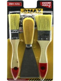 Resim abnturk Yüksek kalite 3’lü Kestirme Fırça ve Spatula Seti Ahşap Saplı Doğal Kıl 50 mm 