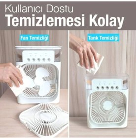 Resim Mestore Taşınabilir Işıklı 5 Spreyli Vantilatör Buzlu Buharlı Vantilatör Mini Fan Nemlendirici 