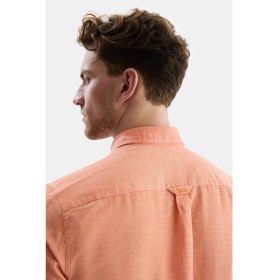 Resim Ucla Jacquez Turuncu Keten Nakışlı Standard Fit Erkek Gömlek 