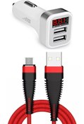 Resim JUDAS A1 Led Göstregeli 2 Girişli Araç Şarj Adaptörü + J13 Micro Usb Şarj Kablosu -1mt 