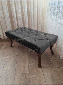 Resim Kapitoneli Ayak Ucu Kapı Önü Antre Bench Puf Ceviz Ayak 100 45 Antrasit 