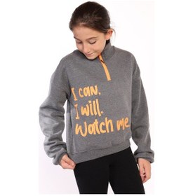 Resim Toontoy Kız Çocuk Dik Yaka Fermuarlı Baskılı Sweatshirt Antrasit Melanj 