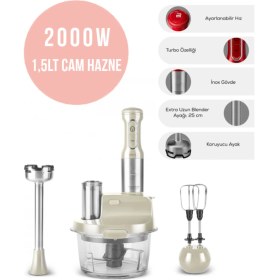 Resim 2000W Turbo Mutfak Robotu & Blender, 1.5l Cam Hazne, 4 Kanatlı Çelik Bıçak 
