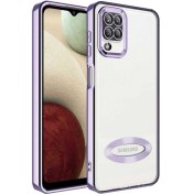 Resim M.TK Moveteck Samsung Galaxy A12 Kılıf Kamera Lens Korumalı Yazı ve Logo Gösterir Parlak Halkalı Şeffaf 