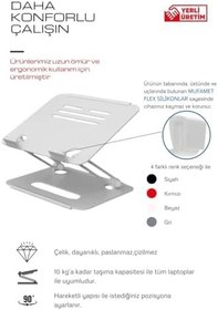 Resim Basic 2 Tüm Modellerle Uyumlu Metal Kolay Ayarlanır Katlanabilir Beyaz Laptop Standı Yükseltici 