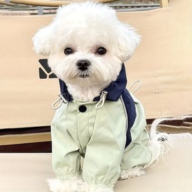 Resim Su geçirmez Evcil Hayvan Yağmurluğu Kapüşonlu - Şık İki Tonlu Tasarım, Küçük Köpekler ve Kediler için Düğme Kapatma, Açık Yeşil PVC Malzeme, Sadece Elde Yıkama, Teddy ve Bichon Irkları için Mükemmel, Köpek Yağmurluğu 