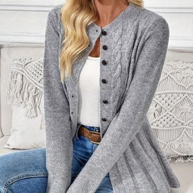 Resim Kadınlar İçin Şık Düz Renk Uzun Kollu Hırka - Yumuşak Esnek Açık Ön Detaylı, Yuvarlak Yaka Sonbahar/Kış Katmanlı Kazak, Günlük ve Resmi Giyim için, Kaliteli İşçilik, Dayanıklı Yapı, Stil Sahibi Bayanlar 