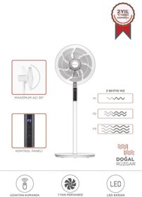 Resim Torima SF-02 Beyaz Ayaklı 16'' İnc 60W 3 Kademe 7 Pervaneli Kumandalı Diğital Ekranlı Vantilatör Fan 