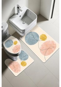 Resim Modern Desenli Dijital Baskı 3 Lü Banyo Paspas Takımı Yıkanabilir Kaymaz Tabanlı Klozet Takımı Klz0005 Renkli 