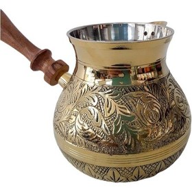 Resim Pirinç Döküm Cezve 5'' Jumbo Boy Ahşap Saplı 