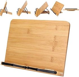 Resim Ahşap Katlanabilir Kitap Okuma Standı - Kitap-Tablet Tutma Standı Bambu-5 Kademeli 