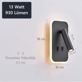 Resim STOREMAX Dekoratif Yatak Başı Okuma Lambası 13 Watt Gün Işığı Çift Kademeli Baş Ucu Kitap Okuma Lambası Tuval 