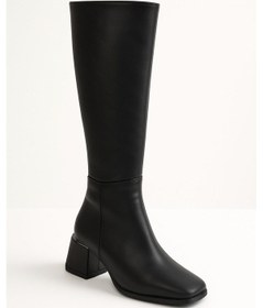 Resim Kadın Topuk Detaylı Yandan Fermuarlı Uzun Çizme Siyah 