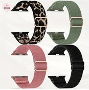 Resim Gaojunshop01 iOS Watch Uyumlu 4lü Nylon Spor Bant Seti Ayarlanabilir Siyah Pembe Yeşil Bej 