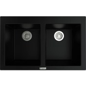 Resim POLEX Cristalüx Granit Evye P-2XLN Siyah 2 Hazneli Tezgah Altı Ve Tezgah Üstü Mutfak Evyesi 80,5x51,5cm 