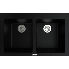 Resim POLEX Cristalüx Granit Evye P-2XLN Siyah 2 Hazneli Tezgah Altı Ve Tezgah Üstü Mutfak Evyesi 80,5x51,5cm 
