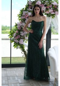 Resim Feminist Zümrüt Taş İşlemeli Uzun Balık Abiye 0801056.123 Zümrüt 