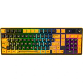 Resim Gaming HK258CY Membrane LCD RGB Kablosuz/Bluetooth Cyber Sarı Siyah Full Türkçe Gaming Klavye 