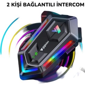 Resim Nidage Y20 Max 2 Kişi Bağlantılı Rgb Işıklı 1000MAH Bluetooth Motosiklet Kask Kulaklık Intercom Seti 