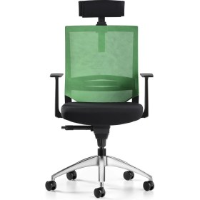 Resim Bürotime Cozy Başlıklı Çalışma Koltuğu - Sabit T Kol - Alüminyum Ayak - Siyah/yeşil 