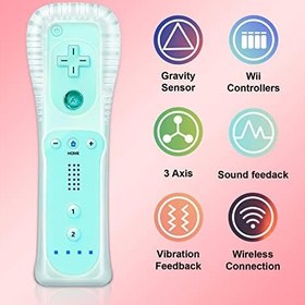 Resim JTao-tec Wii Kumanda 2'li Paket Wii Uzaktan Kumanda Silikon Kılıflı Wii ve Wii U ile Uyumlu Siyah + Pembe 