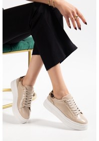 Resim Kadın Bej Rugan Poli Taban Lleopar Desenli Bağcıklı Yüksek Sp... Bej 