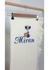 Resim Gros Shop Müslin Yeni Doğan 4katlı Organik %100pamuk Kişiye Özgü Nakışlı Hastane Çıkış Seti Balonlu Aslan-4 Ekru-1 