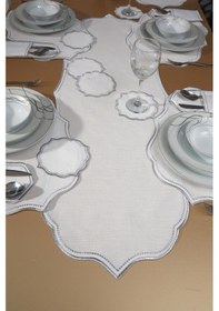 Resim Damla Keten Nakışlı Amerikan Servis Takımı 19 Parça Silver Gümüş 