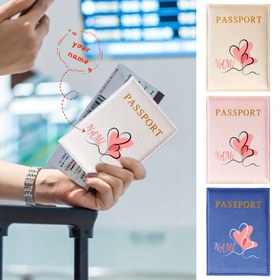 Resim 1 adet Kişiselleştirilmiş İsim Pasaport Tutucu Pembe Kalp Tasarımı ile - İnce Seyahat Cüzdanı, Kimlik ve Kart Tutucu, Seyahat Aksesuarları için Bej Katlanabilir Belge Düzenleyici, Pasaport Kapağı 